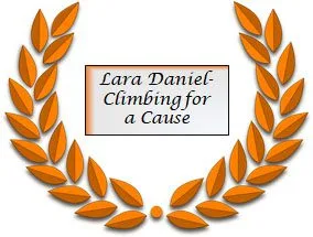 A laurel wreath with the name of lara daniel-climbing for a cause.